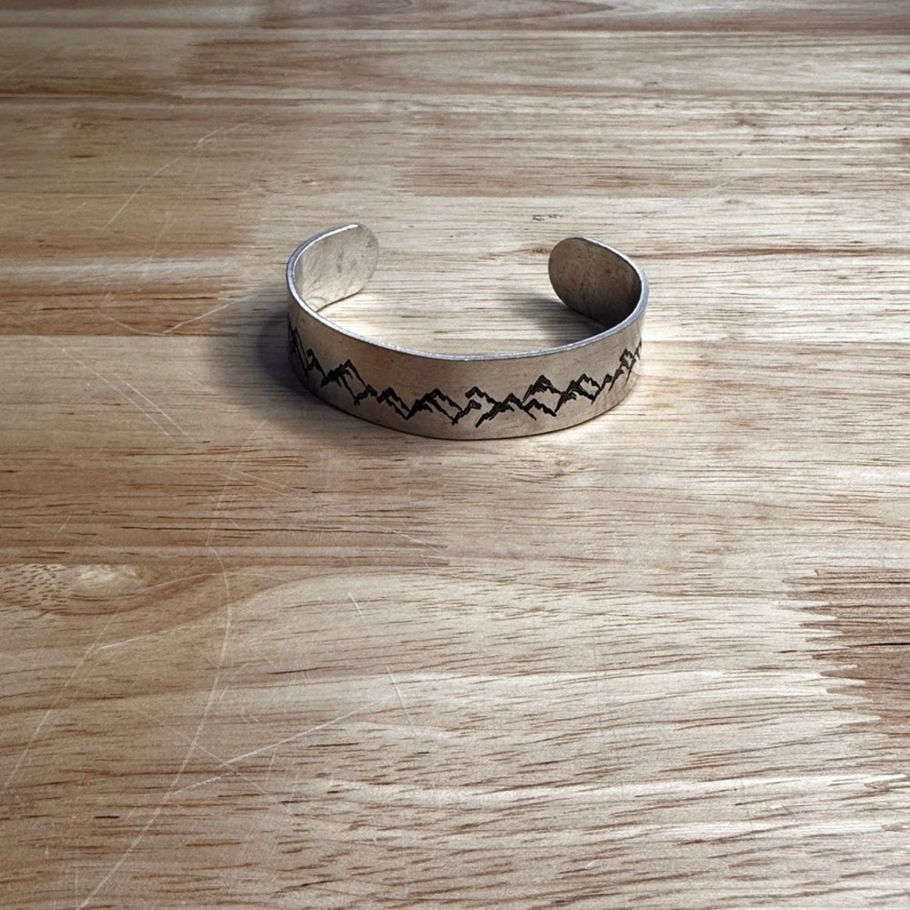 Silver Mountain Range Cuff Bracelet Stamped Nature Outdoor Jewelry Women